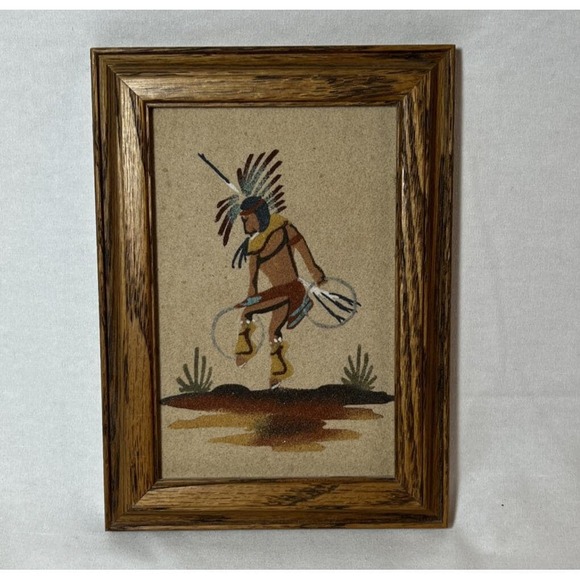 Other - Hoop Dancer Native American Navajo Sand Art Wall Hanging Decor Framed Signed